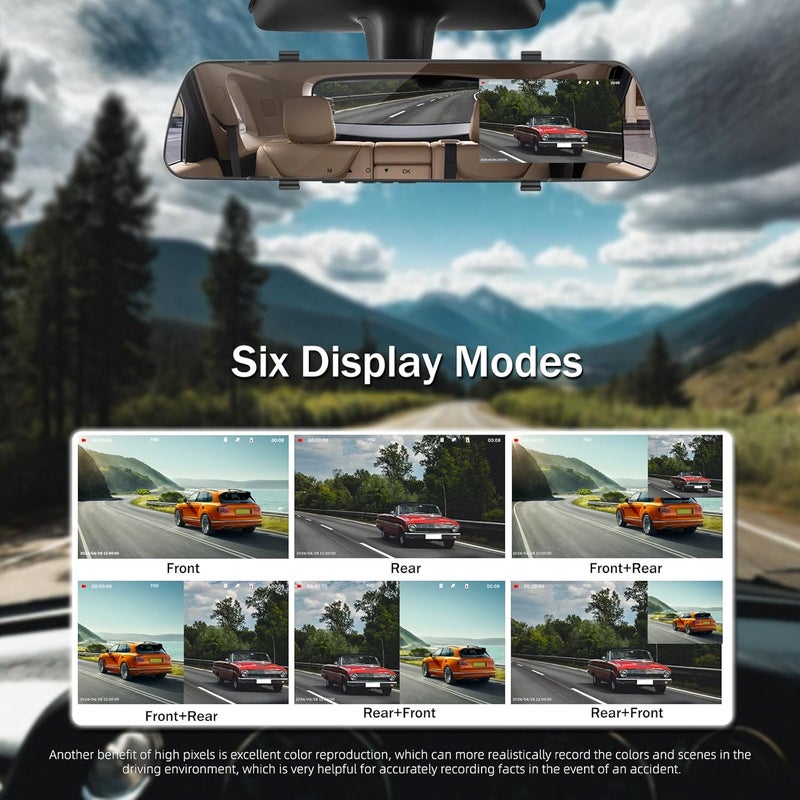SIXWIN Mirror Dash Cam Front and Rear Dash Car Camera 4 inch 1080P IPS Screen Rear View Mirror Dash Cam Mount with Loop Recording Motion Detection Reverse Assistance - Image 2